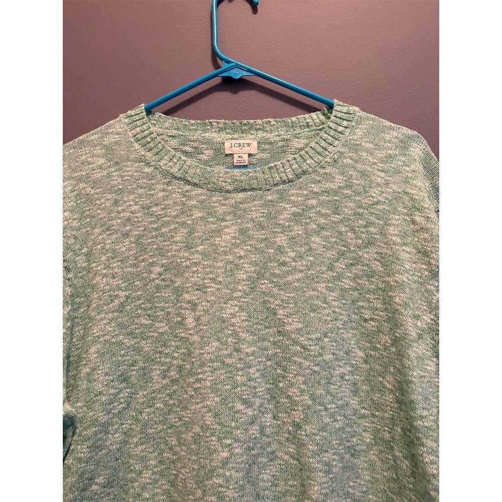 J.Crew Sweater Womens XL Green & White Marled Fisherman Knit Crew Neck - Picture 3 of 8